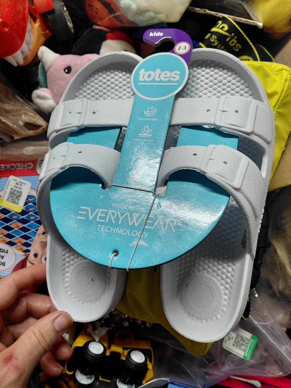 white Totes double-strap slide sandals Everywear technology kids 2-3